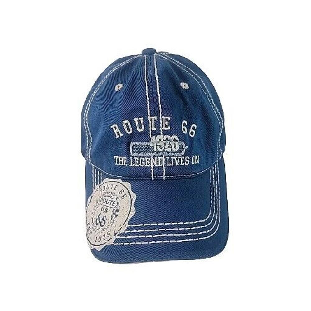 ROUTE 66 REAL TIME, Blue Adjustable Unisex Hat/Cap.